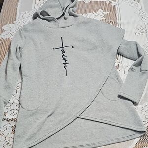 Gray Faith Hoodie Sweatshirt- Tunic Length